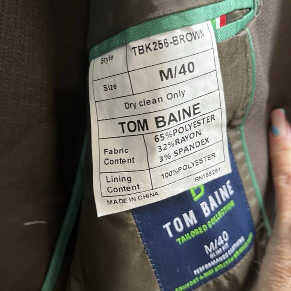 Tom Baine Blazer Mens M 40 Brow Performance Slim Fit Jacket Wrinkle Free Travel - Picture 6 of 11